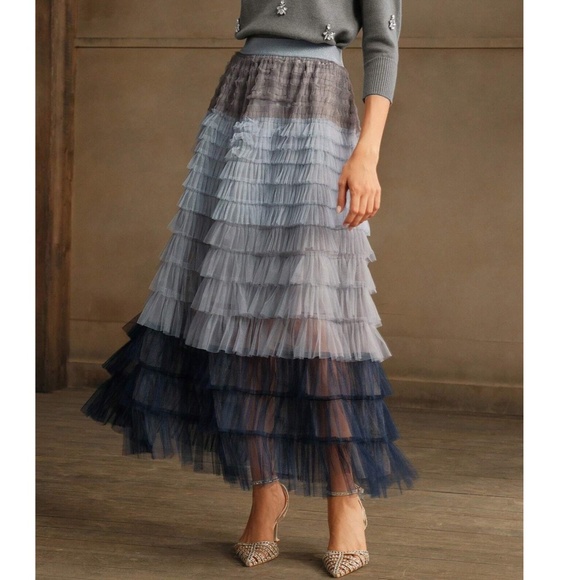 Classic Color Block Stretchy Waist Layered Tulle Maxi Skirt - Picture 9 of 12